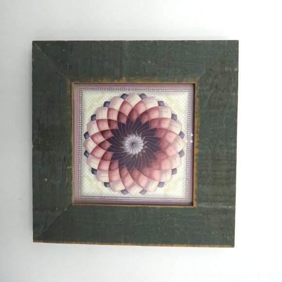Set 2 Rustic Quilted Pattern Wall Art 7.5" Wooden Frames Large Star Dahlia - Picture 7 of 10